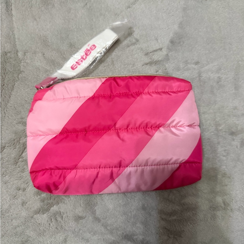 🆕Estee Lauder Pink Striped Quilted Cosmetic Bag